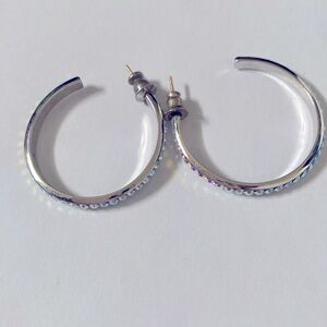 Silver Tone Sparkly Rainbow Crystal Small Hoops
